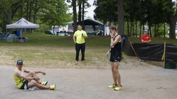 Matt Fecht and Aaron Cooper share a word after the race. June 3, 2018. (Photo by Colin Gowdy, BlackburnNews)