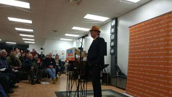 Veteran nominee Joe Hill speaks to a crowd in Sarnia during a nomination meeting. April 17, 2018. (Photo by Colin Gowdy)