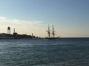 A tall ship travels north of the Blue Water Bridge in Sarnia (July 12, 2016) BlackburnNews.com photo by Melanie Irwin