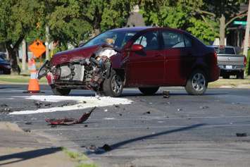 Emergency crews respond to a crash at the intersection of Giles Blvd. E and Howard Ave., June 24, 2016. (Photo by Jason Viau)