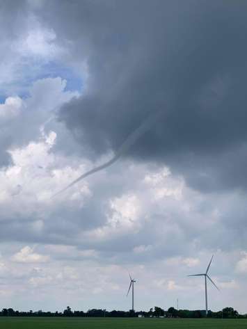 A funnel cloud is spotted in the sky just southwest of Chatham. June 8, 2021. (Photo courtesy of Riley Lauzon)