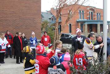 Flag raising ceremony for Rogers Hometown Hockey at the Chatham-Kent Civic Centre on December 12, 2018. Photo by Allanah Wills)