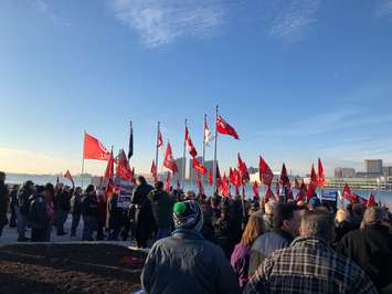 A rally was held in Windsor urging GM across the river to save the Oshawa plant. Dec 19, 2018. (Photo by Allanah Wills)