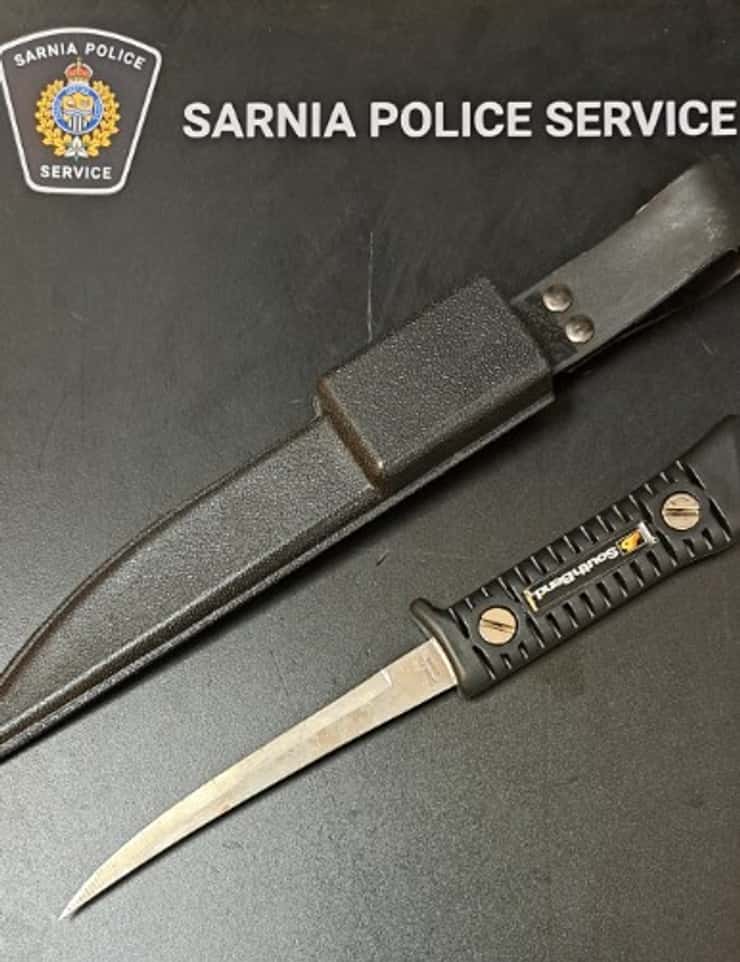 Knife seized following incident at Sarnia bar. March 23, 2026. (Photo courtesy of the Sarnia Police Service)