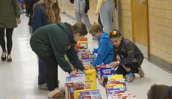 Bridgeview Public School participating in the Cereal Dom-INN-Os challenge. April 30, 2026. (Photo by Natalia Vega)