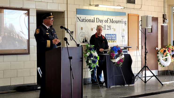 Sarnia Fire Rescue Chief Jeff Weber. Day of Mourning Ceremony April 28. 2026. Blackburn Media photo by Stephanie Chaves.