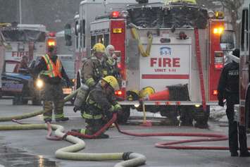 Crews attend the scene of a fire at 120 Wellington St. E in Chatham, February 9, 2016 (Photo by Jake Kislinsky)