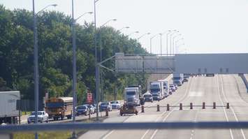 A chain reaction crash involving three trucks closes the westbound 402 at Christina Sept. 10, 2015 (BlackburnNews.com photo by Dave Dentinger)