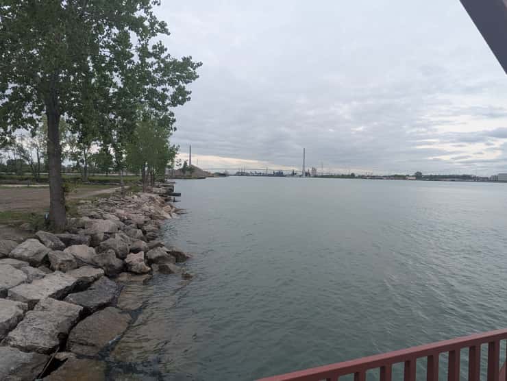The Gordie Howe International Bridge is shown from the pier at Mill Street in Windsor, May 20, 2026. Photo by Mark Brown/WindsorNewsToday.ca.