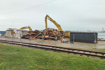 Law building being torn down at Ferry Dock Hill in Sarnia. May 2020. (Photo by Sarnia Mayor Mike Bradley)