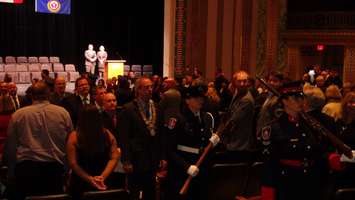 Chatham-Kent Council marches out of St Clair College Capitol Theatre (Photo taken by Jake Kislinsky)