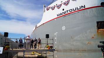 The M/V Manitoulin receives first class welcome at the Government Dock at Sarnia Harbour. September 16, 2016 Blackburnnews.com Photo by Melanie Irwin