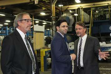 London Liberal MP Peter Fragiskatos with Dajcor President Mike Kilby and Chatham-Kent Mayor Randy Hope. December 19, 2016. (Photo by Natalia Vega)