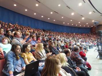 Hundreds of Londoners packed Alumni Hall at Western University for Prime Minister Trudeau's town hall, January 13, 2017. (Photo by Miranda Chant, Blackburn News)
