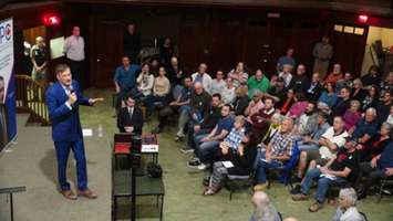 P.P.C. leader Maxime Bernier addresses supporters in Owen Sound Tuesday night. (Kirk Scott photo)