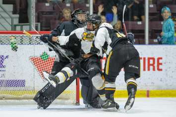 Sarnia Sting players taking part in the annual Black and White Game in support of the United Way.  2 September 2022.  (Metcalfe Photography)