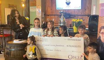 The Grow On Windsor campaign kicks off with a $3,000 donation from a local lemonade stand, October 22, 2025. (Photo by Maureen Revait) 