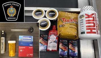 An assortment of items confiscated following a theft in Sarnia is shown on November 5, 2025. Photo courtesy Sarnia police.