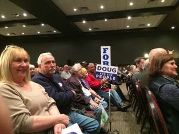 A crowd gathers to hear PC Leader Doug Ford make a speech during a rally at the John D. Bradley Centre in Chatham, April 20, 2018. (Photo by Paul Pedro)