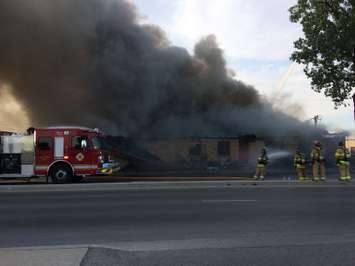 Firefighters respond to a massive blaze at the former Hook's Restaurant at Wharncliffe Rd. and Southdale Rd. in London, May 29, 2018. (Photo by Scott Kitching, BlackburnNews.com)