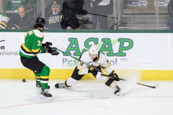 The Sarnia Sting taking on the London Knights in Game 2 of the OHL Western Conference final. 30 April 2023. (Metcalfe Photography)