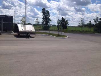 Empty space where OPP Trailer was parked before storm. It landed 60 metres away (Photo by Steve Sabourin)