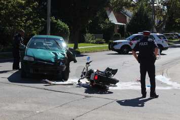 Pillette Rd. is closed at Ontario St. in Windsor after a car and motorcycle crash, September 21, 2015. (Photo by Mike Vlasveld)