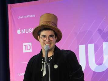 Jeremy Dutcher at the 2019 Juno Gala Dinner and Awards at the London Convention Centre, March 16, 2019. (Photo by Miranda Chant, Blackburn News)
