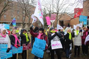 Striking public health nurses and their supporters at a rally in Windsor, March 15, 2019. Photo by Mark Brown/Blackburn News.