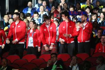 Canadian athletes participating in the 13th FINA World Swimming Championships in Windsor receive rousing applause after being introduced during the opening ceremony held at The Colosseum At Caesars Windsor on December 6, 2016. (Photo by Ricardo Veneza)
