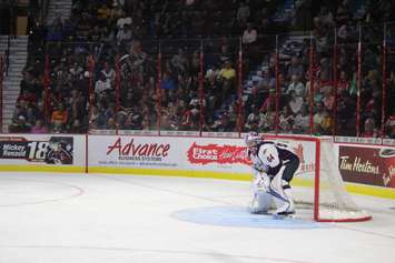Windsor Spitfires goaltender Michael DiPietro in the net at the WFCU Centre on September 22, 2016. (Photo by Ricardo Veneza)