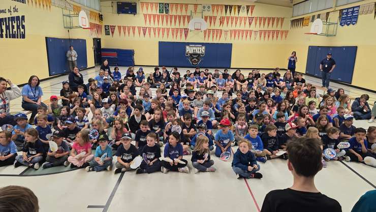Students at Lambton Centennial get ready for a pep rally to support their Jays Care application for a new baseball diamond. Image courtesy of Principal Leo Spence.