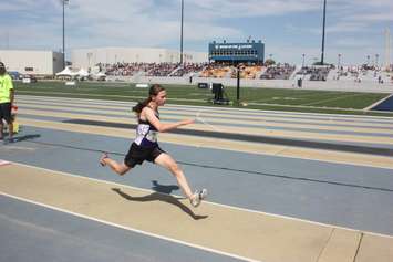 Carolyn Prins of CCHS competes in Jr. Girls triple jump at OFSAA in Windsor. (Photo courtesy of Patrick McNamara)
