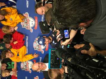 Leafs centre Nazem Kadri takes questions from the media. (Photo by Ryan Drury)