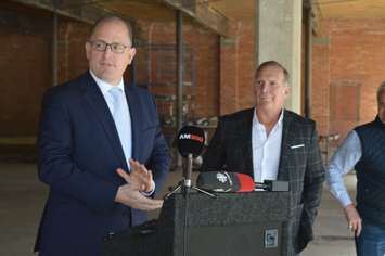 Windsor Mayor Drew Dilkens and investor Brian Schwab announce the arrival of Quicken Loans in Windsor at the former downtown Fish Market, October 15, 2018. Photo by Mark Brown/Blackburn News.