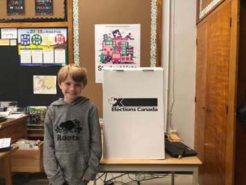 King George VI Grade 4/5 student Colin Deuber is ready to vote their mock municipal election. October 21, 2022 Image courtesy of Susan Shaw.
