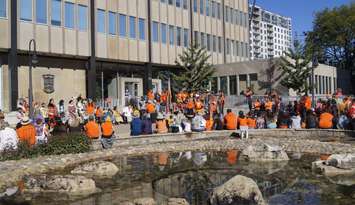 Ceremony held outside of Sarnia City Hall for National Day for Truth and Reconciliation. September 30, 2022. (Photo by Natalia Vega)