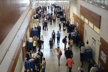 Students and faculty mill around the Ed Lumley Centre for Engineering Innovation, University of Windsor, July 26, 2019. Photo by Mark Brown/Blackburn News.