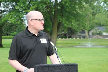 Windsor Mayor Drew Dilkens welcomes golfers to the CanAm Golf Series at Roseland Golf and Curling Club, June 17, 2019. Photo by Mark Brown/Blackburn News.