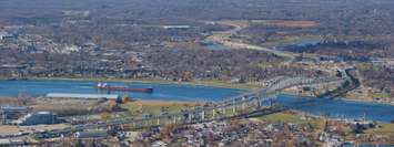 Aerial view of the Blue Water Bridge/St. Clair River (BlackburnNews.com photo by Dave Dentinger)