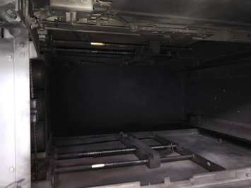 Blackened equipment, that used to be green, at Bluewater Power's Maxwell Street substation following lightning strike. Photo courtesy of Bluewater Power.