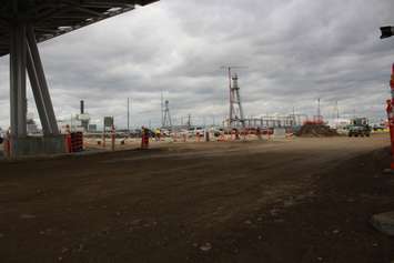 Construction site of the Gordie Howe International Bridge,  February 15, 2023. (Photo by Maureen Revait) 