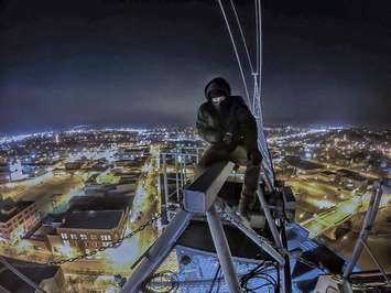 Picture of unknown individual seemingly trespassing on construction site in downtown Chatham.  (Photo submitted to BlackburnNews.com) 