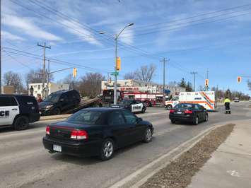 Collision at Wellington Road and Murphy Road in Sarnia. March 29, 2019. (Photo by Melanie Irwin, BlackburnNews)