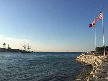 A tall ship travels north of the Blue Water Bridge in Sarnia (July 12, 2016) BlackburnNews.com photo by Melanie Irwin