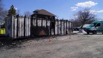 The aftermath of a fire near Pot of Gold pot shop on St. Clair Parkway in Sarnia. 27 April 2020. (BlackburnNews.com photo by Colin Gowdy)