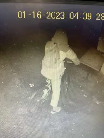 Chatham-Kent police have released this photo in connection with a break-in on Grand Avenue West in Chatham on January 16, 2023. (Photo courtesy of Chatham-Kent police)