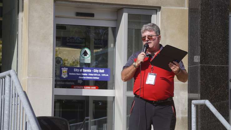 Inn of the Good Shepherd Executive Director Myles Vanni speaks at Stand up Against Poverty rally. October 18, 2024. (Photo by Natalia Vega)