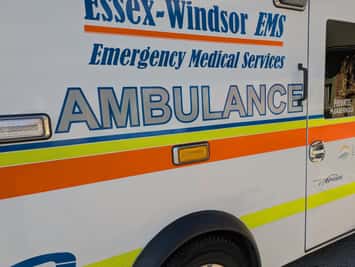 An Essex-Windsor EMS ambulance in Windsor, November 23, 2025. Photo by Mark Brown/WindsorNewsToday.ca.