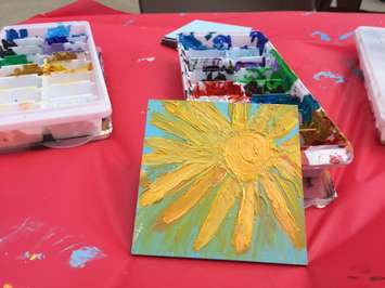 Reporter Melanie Irwin's tile for Sarnia's Canada 150 Mural Mosaic. June 13, 2017 (Photo by Melanie Irwin)
